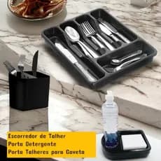 Conjunto de Utensílios para Cozinha: Escorredor de Talher, Porta Talheres Para Gaveta, Porta Sabao