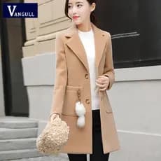 Moda De Inverno Nova Manga Longa Casaco De Lã De Mulher De Fina De Colarinho Fino