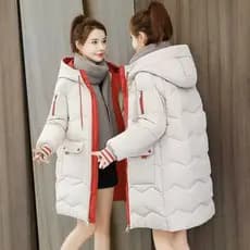 Moda Manga Longa Larga Inverno Grosso Quente Patchwork Casaco De Algodão Com Capuz Médio Longo Feminino