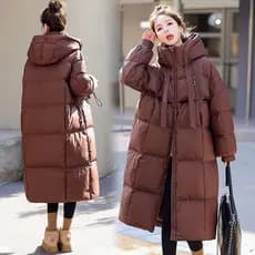 Inverno Quente Casaco Longo Casual Solto Grosso Manga Longa Zíper Bolso Macio Parkas De Algodão Feminino