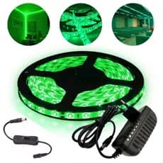 Fita Led 5050 Verde 5m Com Fonte 3A 12V e Interruptor  P4 liga desliga fita led verde