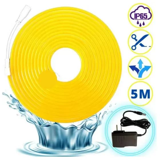 Fita Led Amarela Neon Flexivel5m 12v Com Fonte12v 2A amarelo neon fita led 5m fonte combo