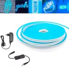 Fita Led Neon 5m Azul 12v Com Fonte 12V 3A e Interruptor P4 Led neon azul com cabo DC P4 fonte de alimentação para ligar na tomada