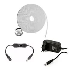 Fita Led Neon 5m Branca Fria 12v Com Fonte 3A e Interruptor P4 fita led branca fria a prova dagua led neon