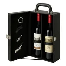 Maleta Luxo De Vinho Couro Ecológico + 4 Peças P/ 2 Garrafas
