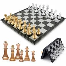 Jogo De Xadrez Magnético Prata E Dourado Dobrável 25cm Luxo