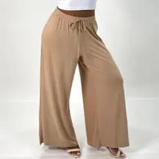 Calça Pantalona Feminina Cintura Alta Sem Fenda Viscolycra