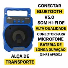 Caixa de som Sem fio Bluetooth rádio fm potência 10W entrada microfone pen drive cartão sd