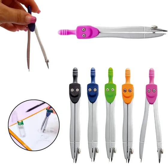 Compasso Escolar Leoleo - Metal Colorido, Compacto e Leve para Desenhos Precisos