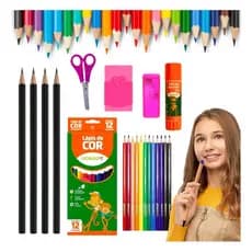 Kit Material Escolar Leo&leo Lápis Borracha Cola Apontador Tesoura - material escolar