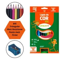 Lapis De Cor Big Jumbo 12 Cores Com Apontador Escolar Volta As Aulas Caixa Com 12 Lapis Leo&leo