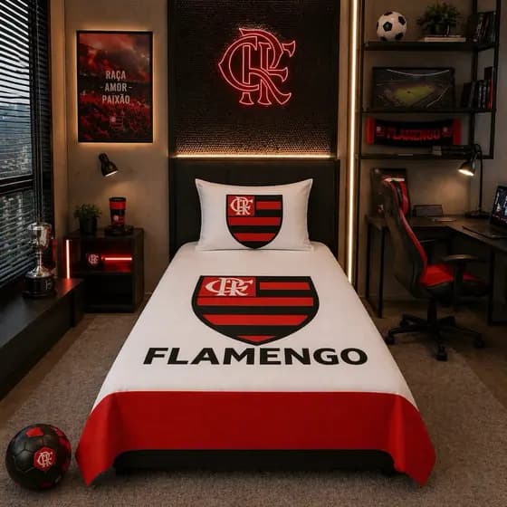 Lençol Solteiro Flamengo com Fronha | Jogo de Cama Flamengo Infantil e Adulto | Cama Box e Tradicional | Oxford
