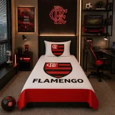 Lençol Solteiro Flamengo com Fronha | Jogo de Cama Flamengo Infantil e Adulto | Cama Box e Tradicional | Oxford