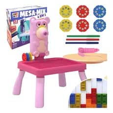 Mesa Projetora Infantil Ty 4 Em 1 Rosa Urso 3 Anos Com Quadro Desenho Acessórios