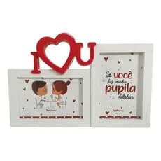 Porta Retrato Duplo Horizontal Vertical I Love You Namorados Cor Branco