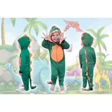 Fantasia Dinossauro Infantil Menino Luxo Longo Verde Kigurumi Dinossauro
