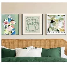 Quadros  decorativos Vaso Botânico Verde, La Mela, Van Gogh, Linha Abstrata (3 peças)