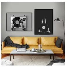 Quadros decorativos Música vintage Wall Art, Preto e Branco Vinil Record (3 peças)