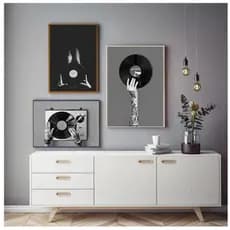 Quadros decorativos Música vintage Wall Art, Preto e Branco Vinil Record (3 peças)