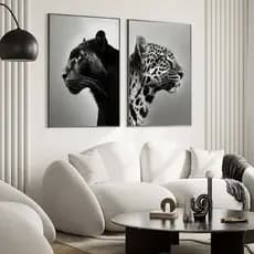 Quadros decorativos Pantera Negra Leopardo Preto e Branco (2 peças)
