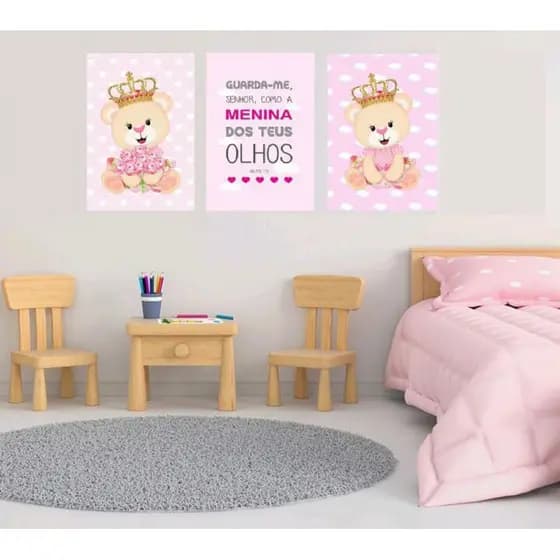 Quadro Decorativo Ursinha Princesa Frases