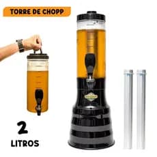 Torre De Chopp Cerveja Beer 2L C/ 2 Refil Gelante Base Giratória PRETA