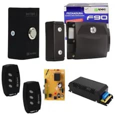 Kit Fechadura F90 Com Botoeira E Controle Remoto Portão Completo Receptor e Fonte