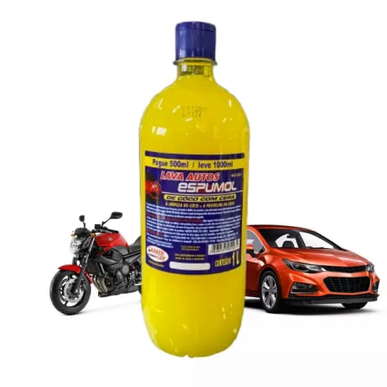 Lava Autos Espumol de Côco com Cera 1L – Shampoo Automotivo Concentrado pH Neutro Brilho e Proteção para Carros e Motos