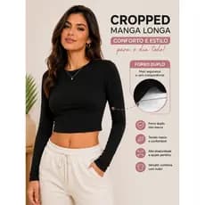 Cropped Básico Manga longa Feminino
