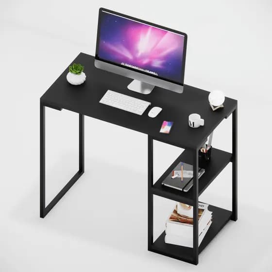 Escrivaninha Mesa Prateleira MDF 90 CM Preta Moderna Home Office Quarto Estudo Computador Notebook