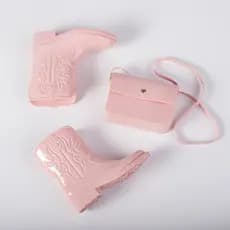 Kit Bota Texana com Bolsa Infantil Menina Country Impermeável Leve Macia Antiderrapante Fácil de Limpar