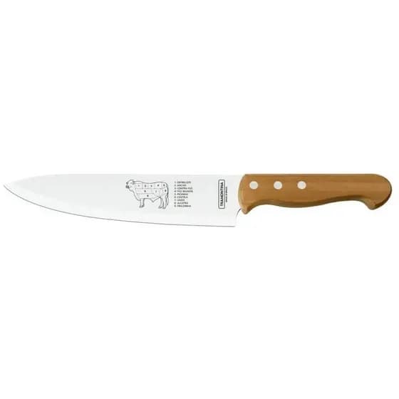 Faca Para Carne Churrasco 8"  Lâmina Aço Inox Tramontina 33,2 cm Cabo Madeira Natural