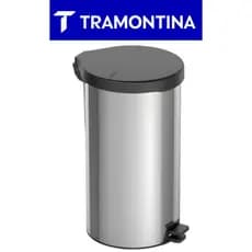 Lixeira 20 Litros Tramontina New Aço Inox Tampa Preta Com Pedal Acabamento Polido