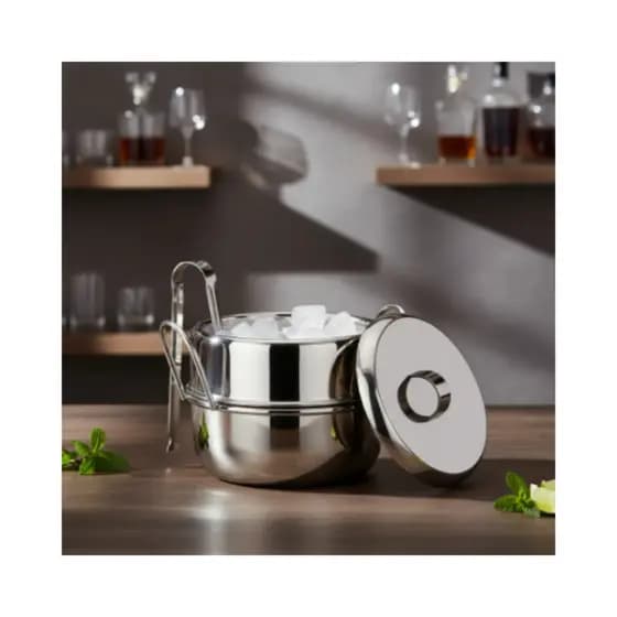Balde Para Gelo Inox Térmico 1 Litro Com Tampa e Pinça Forma Drinks