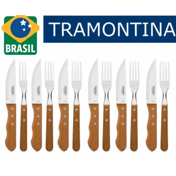 Jogo para Churrasco Tramontina Dynamic com Lâminas em Aço Inox e Cabos de Madeira Natural 12 Peças - 22399063