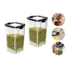Kit 2 Potes Acrílico Herméticos Com Tampa 1.450 ml Mantimento Condimento Organização Cozinha
