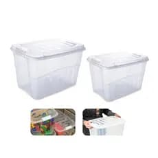 2 Caixas Organizadoras Retangular Tampa Travas Laterais Box