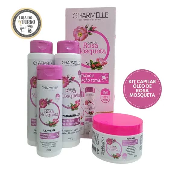 KIT CAPILAR ÓLEO DE ROSA MOSQUETA BRILHO E MACIEZ - 4 ITENS CHARMELLE