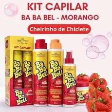 Kit Capilar Bababell com Aroma de chiclete MORANGO - 4 itens
