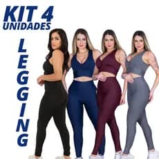 Calça Legging Kit 4 Peças Cintura Alta Leg Suplex Zero Transparência