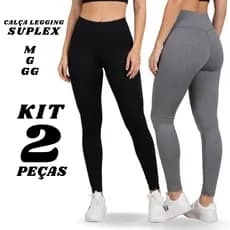 Kit 2 Calças Legging Feminina Não Fica Transparência Cintura Alta Academia Fitness 2024 Lisa Suplex