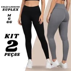 Kit 2 Calça Legging Feminina Suplex Cintura Alta Zero Transparência Academia Yoga e Dia a Dia