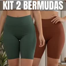 KIT 2 Bermuda Feminina Suplex Cintura Alta liso Shorts Feminino Academia ciclista Fitness Legging