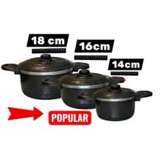 Kit 3 Caçarolas Alumínio Craquelado  14cm 16cm 18cm +  Preta com Tampas