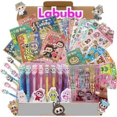 Kit Labubu Escolar Caderno Caneta Adesivos Lápis Borracha Lapiseira Fofo Kawaii