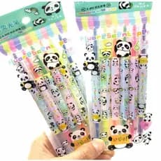 Kit 6 Canetas Marca Texto Panda Ponta Dupla Fofo