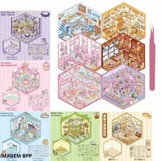 kit 1 Adesivos 3D Miniatura Cenário Grande Personagens kawaii Fofo DIY Scrapbooking Crianças Adolescentes e Adultos