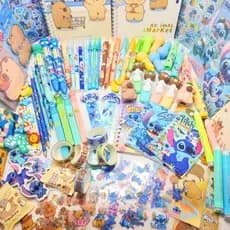 Kit Papelaria Fofo Kawaii 10 Itens Presente Criativos Menino Caneta Marca Texto Stich Notes Borracha Adesivos Caderninho