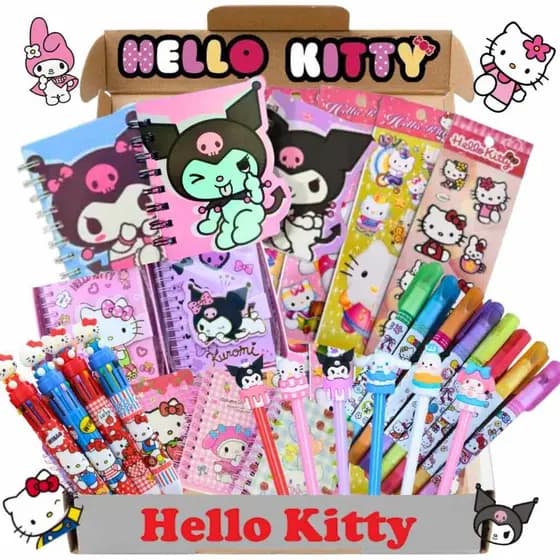 Kit Hello Kitty E Turma Sanrio Escolar Caderno Caneta Multicor Adesivos Lápis Borracha Fofo Divertido Kawaii