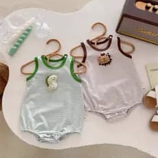 0-2 anos de idade bebê verão elegante confortável listrado desenho animado peido roupas